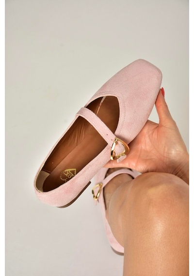 Fox Shoes Y726632602 Pudra Süet Kalp Toka Detaylı Kadın Babet Pudra