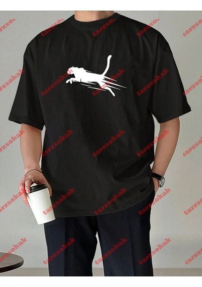 Startmore Unisex Jaguar Baskılı Tshirt Beyaz Siyah