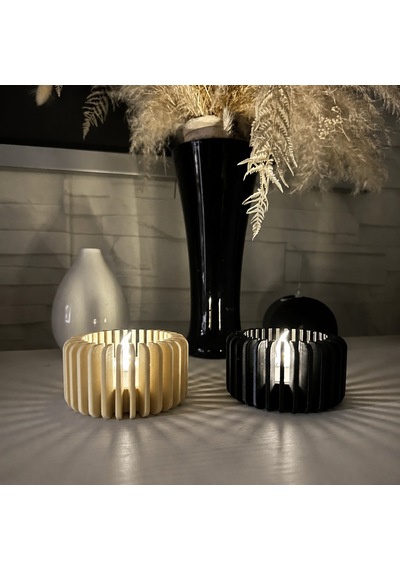 3d Baskı Modern Çizgili Mumluk - Tealight Mumluk 1 Adet -bej Diğer