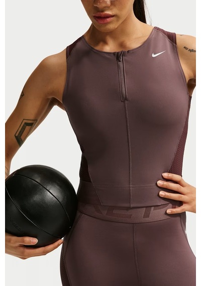 Nike Pro Women's Dri Fit Tank Top Çeyrek Fermuar Kadın Antreman Atleti Kahverengi
