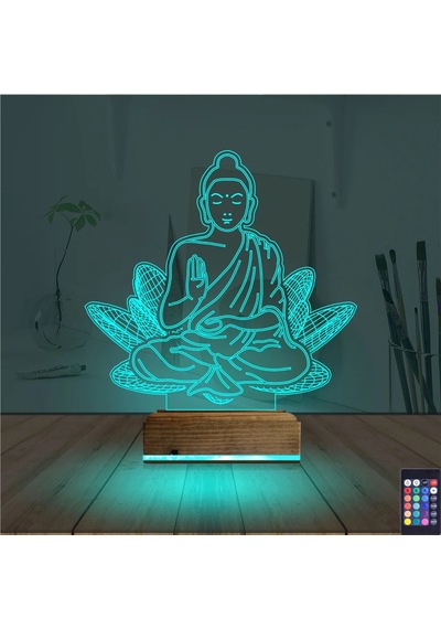 Luvivia Lotus Çiçeği Yoga 3d Lamba - Masa Gece Lambası Şeffaf