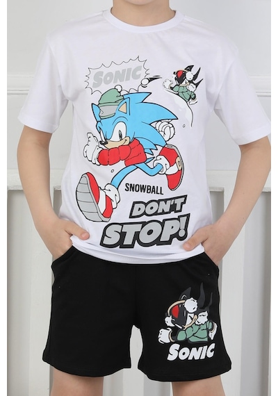 Sonic Baskılı Erkek Çocuk Şortlu Takım-90355 Gri