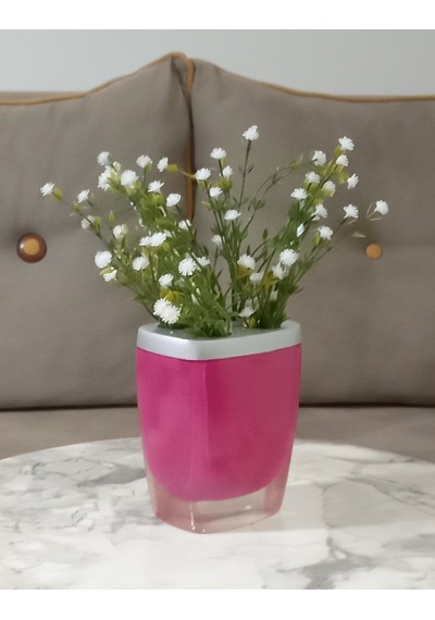 Vazoda Beyaz Yapay Çiçek Dekoratif Gri Pembe Poliresin 8 x 4 x 16 CM