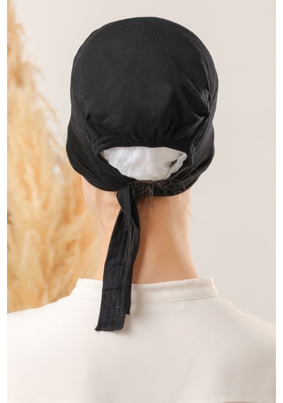 Melodi Scarf Sihirli Yapışkanlı Kaymayan Bone Siyah Siyah