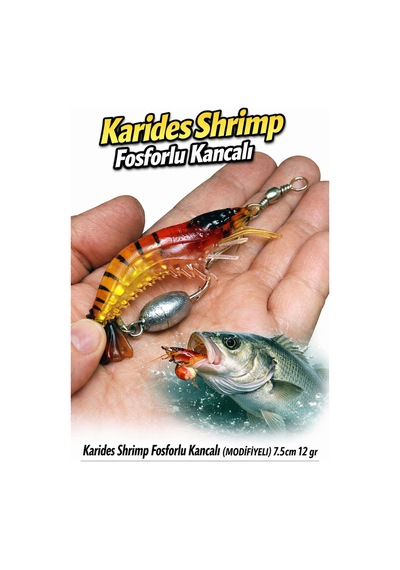 Karides Shrimp Silikon Balık Yemi Kırmızı Fosforlu Kancalı Modifiyeli 7.5 Cm 12 Gr
