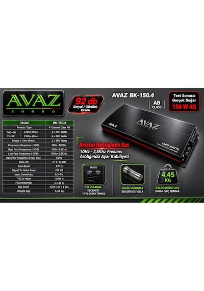 AVAZ BK-150.4 ab class 4x150 rms Anfi (Amfi)
