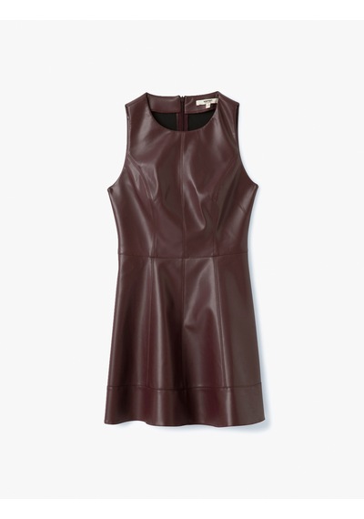 Koton Bisiklet Yaka Kolsuz Suni Deri Mini Elbise Bordo 5sak80178uw Bordo