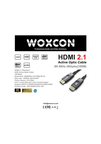 Woxcon 100 Metre Hdmı 2.1 Hibrit Aktif Optik Kablo 8k
