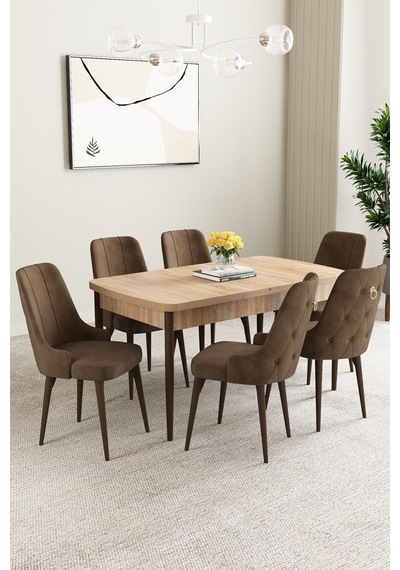 Clara Meşe Desen 80x132 Açılabilir Mdf Masa Yemek Odası Takımı,mutfak Takımı 6 Adet Sandalye Kahverengi Clara Meşe Desen 80x132 Açılabilir Mdf Masa Yemek Odası Takımı,mutfak Takımı 6 Adet Sandalye Kahverengi
