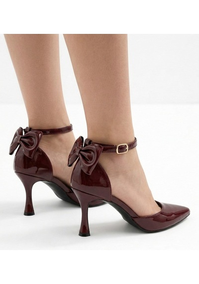 V.s.h Velvet Kadın Fiyonklu Abiye Rugan Topuklu 7cm Şık Ayakkabı-2249 Bordo