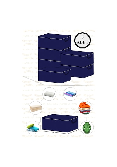 Adarya Home 6 Adet Büyük Boy Lacivert Bazaaltı Hurç 60 x 40 x 22 Gri