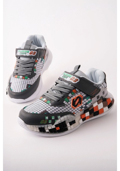 Muggo Block Renkli Blok Tabanlı Cırtlı Ve Bağcıklı Çocuk Sneaker Spor Ayakkabı Gri Muggo Block Renkli Blok Tabanlı Cırtlı Ve Bağcıklı Çocuk Sneaker Spor Ayakkabı Gri