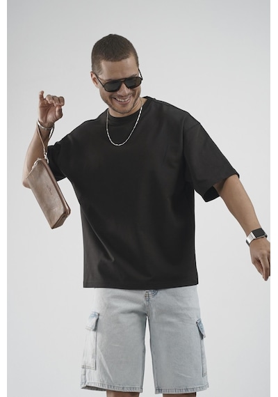King Brich Oversize Kalıp Basic %100 Pamuklu Erkek Tişört Siyah