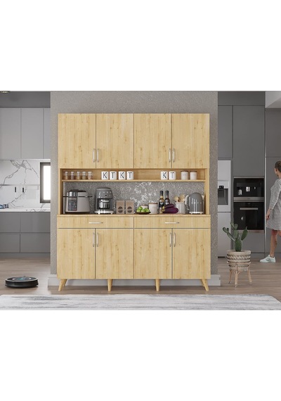 Denze Kahve Köşesi Çok Amaçlı Dolap Kiler Mutfak Dolabı Meşe 140 Cm Meşe
