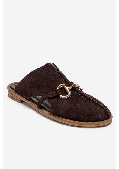 Luvishoes Favor Kahverengi Süet Hakiki Deri Önü Kapalı Kadın Terlik