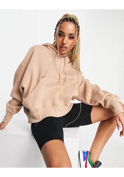 Nike Sportswear Phoenix Fleece Oversize Pullover Hoodie Kadın Kapüşonlu Bol Kesim Sweatshirt Bej