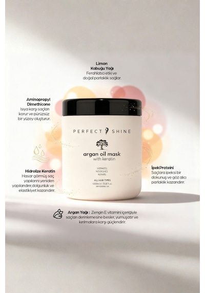 Perfect Shine Derinlemesine Besleyici Onarıcı Yoğun Bakım Argan Yağı Keratin İpek Proteinli Saç Maskesi 1 L