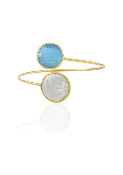 Kadir Jewellery 22 Ayar Altın Kaplama Ayarlanabilir İnci Bilezik Koyu Mavi