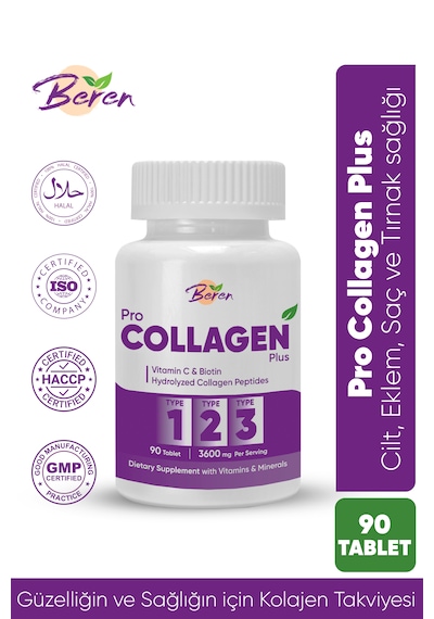 Beren Pro Kolajen Plus Tip 1-2- 3 Kolajen Vitamin C 90 Kapsül