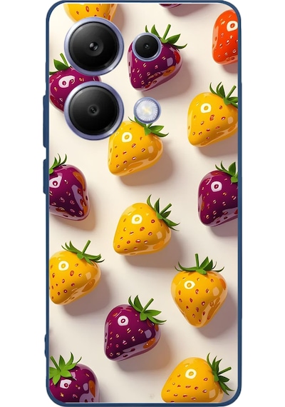 Poco X7 Pro Uyumlu Sarı Kırmızı Çilekler Baskılı Silikon Kılıf Renkli