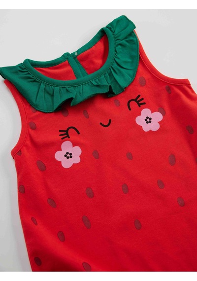 Denokids Tatlı Çilek Kız Bebek Pamuklu Yazlık Tulum Çok Renkli