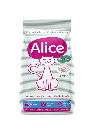 Alice Light & Sterilised - Kısırlaştırılmış/kilolu Kediler İçin Super Premium Mama Somonlu Karidesli 3x1 Kg