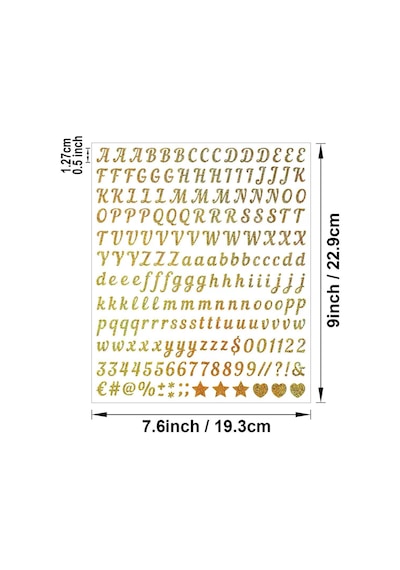 Simli Harfler Ve Sayılar Sticker Alfabe Süsleme Etiketi Gold Çok Renkli
