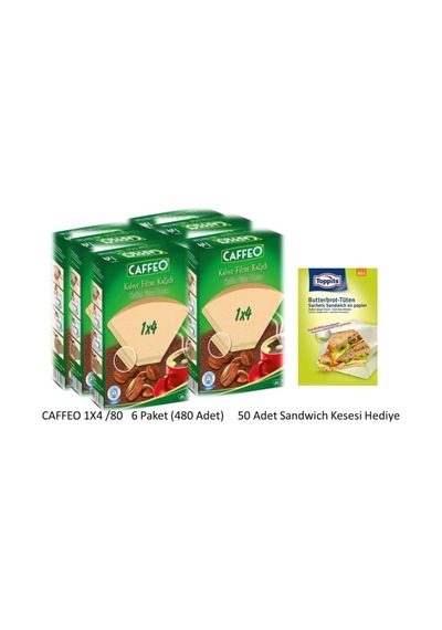 1x4/80 Kahve Filtresi-6 Paket 480adet +sandeviç Kese Kağıdı Hediyeli