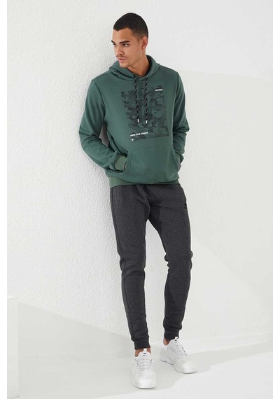Tommy Life Yeşil Kamuflaj Desen Baskılı Standart Kalıp Kapüşonlu Erkek Sweatshirt - 87884 Yeşil