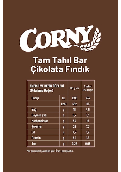 Corny Çikolata Fındık Tam Tahıl Bar X 12 Adet