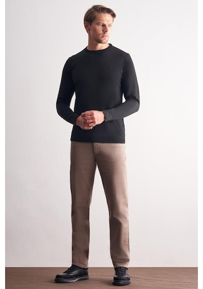 İmza Siyah Bisiklet Yaka Cepsiz Slim Fit Casual Triko Kazak Siyah