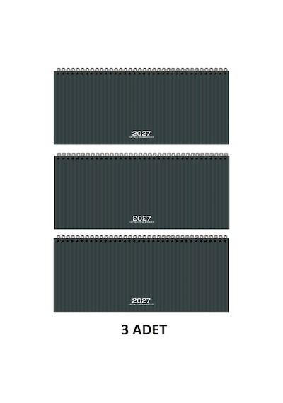 2027 Haftalık Spralli Masa Ajandası 16x33,5 Cm Aj-66 Çizgili 3 Adet Siyah - Gri