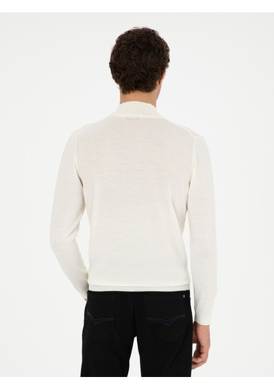 Cacharel Beyaz Slim Fit Yün Karışımlı Yarım Balıkçı Yaka Basic Triko Kazak