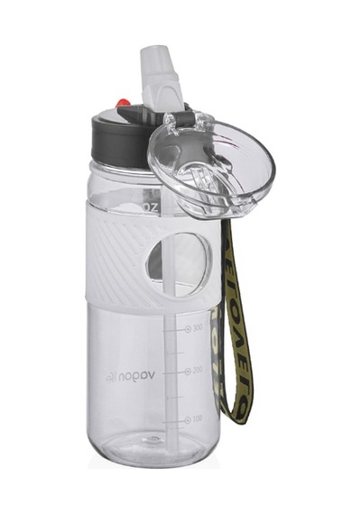 Pipetli Askılı 600 Ml Suluk Vgn Plastic Bottle Matara Beyaz