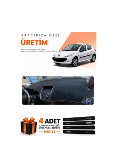 Peugeot 206+ 2009-2013 Uyumlu Torpido Koruma Örtüsü Oto Kılıfı - Siyah