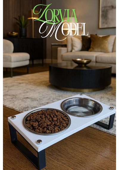 Reyo Ok-ay Store Zorvia Paslanmaz Çelik Kedi Köpek Mama Ve Su Kabı Standı, %10 Eğimli, Ergonomik, Yükseltilmiş Sağlıklı Beslenme, Siyah-beyaz