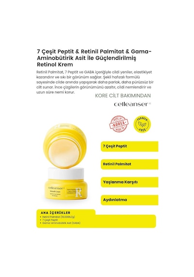 7 Çeşit Peptit & Retinil Palmitat İçeren Ve Aydınlatıcı Retinol Krem 7 Çeşit Peptit & Retinil Palmitat İçeren Ve Aydınlatıcı Retinol Krem