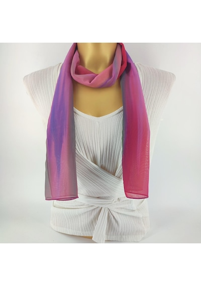 Tedz Collection Paredora Soft Çizgili Pembe Kırmızı Uzun Fular Çok Renkli