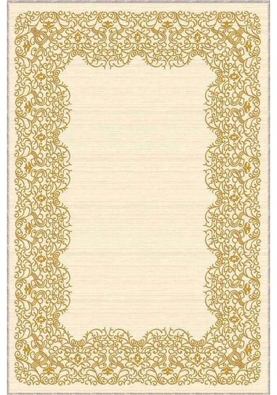 Krem Gold Çerçeveli Kaymaz Tabanlı Dekoratif Halı Mk57n11 Krem - Gold