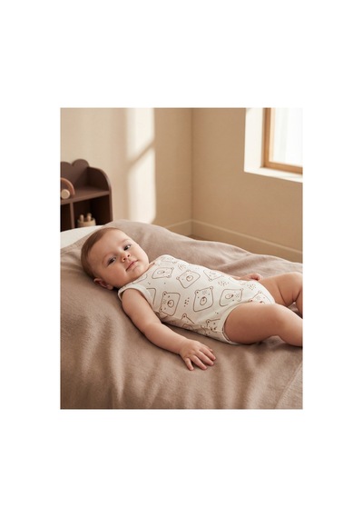 Minory Baby - 3'lü Sıfır Kol Bebek Body Seti Ayı Motifli Çok Renkli Çok Renkli