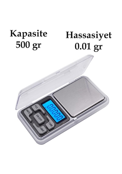 Go İthalat Dijital Hassas Elektronik Cep Terazi Tartı 500 Gr 0.01 Gr Hassasiyet Gümüş