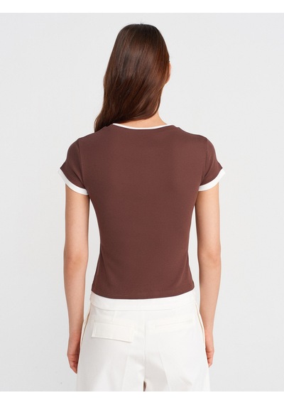 Dilvin 31859 Çift Görünümlü T-shirt-açık Kahve Açık Kahve