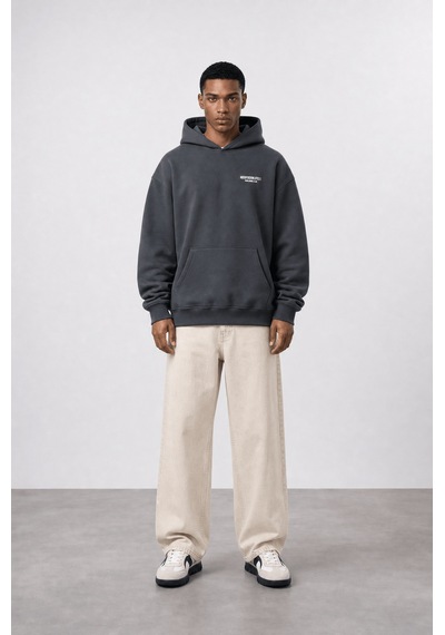 Respire Erkek Absofuckinlutely Baskılı Oversize Hoodie Füme