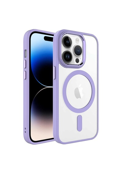 Apple iPhone Uyumlu 14 Pro Kılıf Wireless Şarj Özellikli Zore Krom M-safe Silikon Kapak Lila