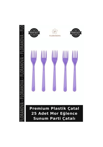Premium Plastik Çatal 25 Adet Mor Eğlence Sunum Parti Çatalı