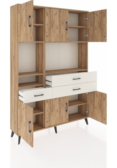 Arges Dolap 9 Raflı 3 Çekmeceli 6 Kapaklı 132x30x195 Çam-çam/... Çam