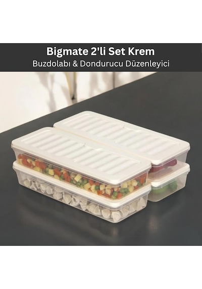 Bigmate 2'li Şeffaf Saklama Kabı 2x1 Lt Bgmt1115 Mikrodalga Buzdolabı Ve Dondurucu Uyumlu Düzenleyici Krem
