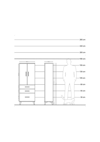 Arges Dolap 2 Raflı Tek Çekmeceli 4 Kapaklı 60x30x163 Antrasit-aytaşı Atlas Çam