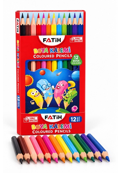 Fatih Kuru Boya Kalemi 12 Renk Tam Boy Çok Renkli