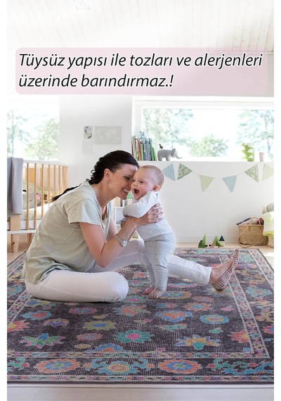 Soul Etnik Desenli Dokuma Taban Dekoratif Siyah Halı (Al 146)
